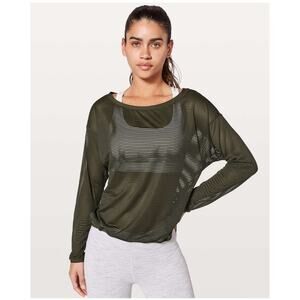 Lululemon Lean In Long Sleeve Mesh Top Dark Olive Relaxed Fit -fits like a small